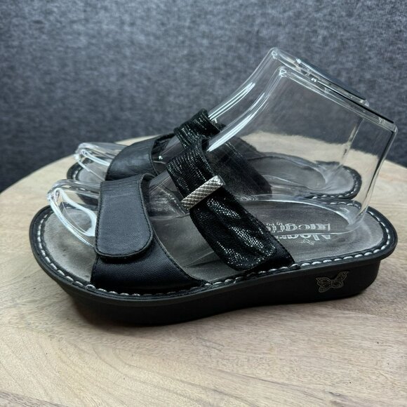 Alegria KAR-111 Black Leather Double Strap Slip-On Sandals EU 37 US 7.5 Platform - Picture 3 of 7